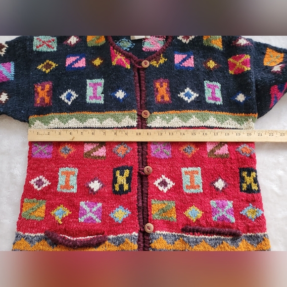 Vtg Wool Cardigan Sweater Womens Medium Aztec 90s Colorful - Picture 9 of 13